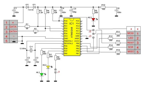 Схема USB программатора на Atmega8 своими руками